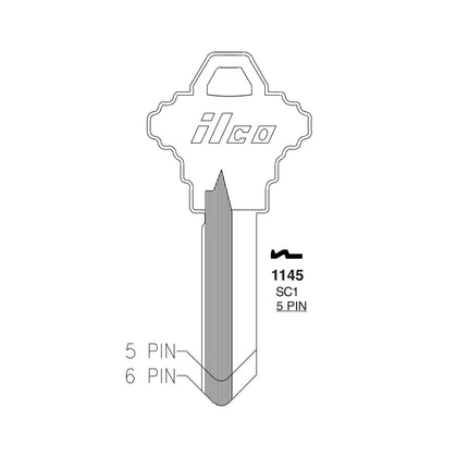 1145 5-Pin Schlage Key Blank - Brass - SLG-3E-BR / SC1 BR (Packs of 250)