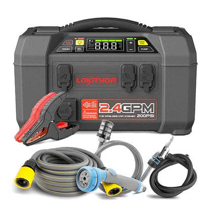 LOKITHOR AW401 1.5 MPA Cordless Portable Pressure Washer Kit / 2500 Peak Car Battery Booster Jump Starter with Car Washer