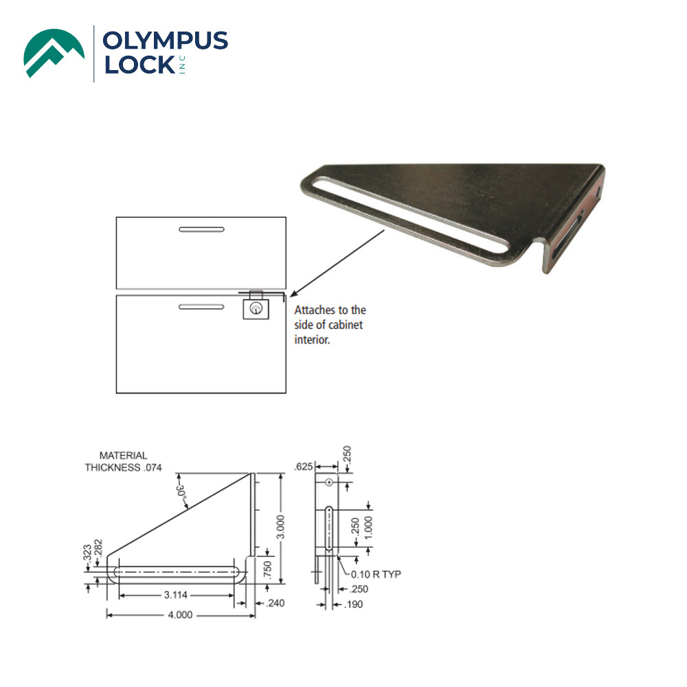 OLYMPUS LOCK  - 12-4 - Frameless Drawer Strike - 26D - Satin Chrome
