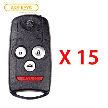 AKS KEYS Aftermarket Remote Flip Key Fob for Acura TSX TL 2009 2010 2011 2012 2013 2014 4B FCC# MLBHLIK-1T (15 Pack)