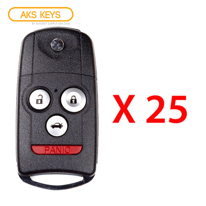 AKS KEYS Aftermarket Remote Flip Key Fob for Acura TSX TL 2009 2010 2011 2012 2013 2014 4B FCC# MLBHLIK-1T (25 Pack)