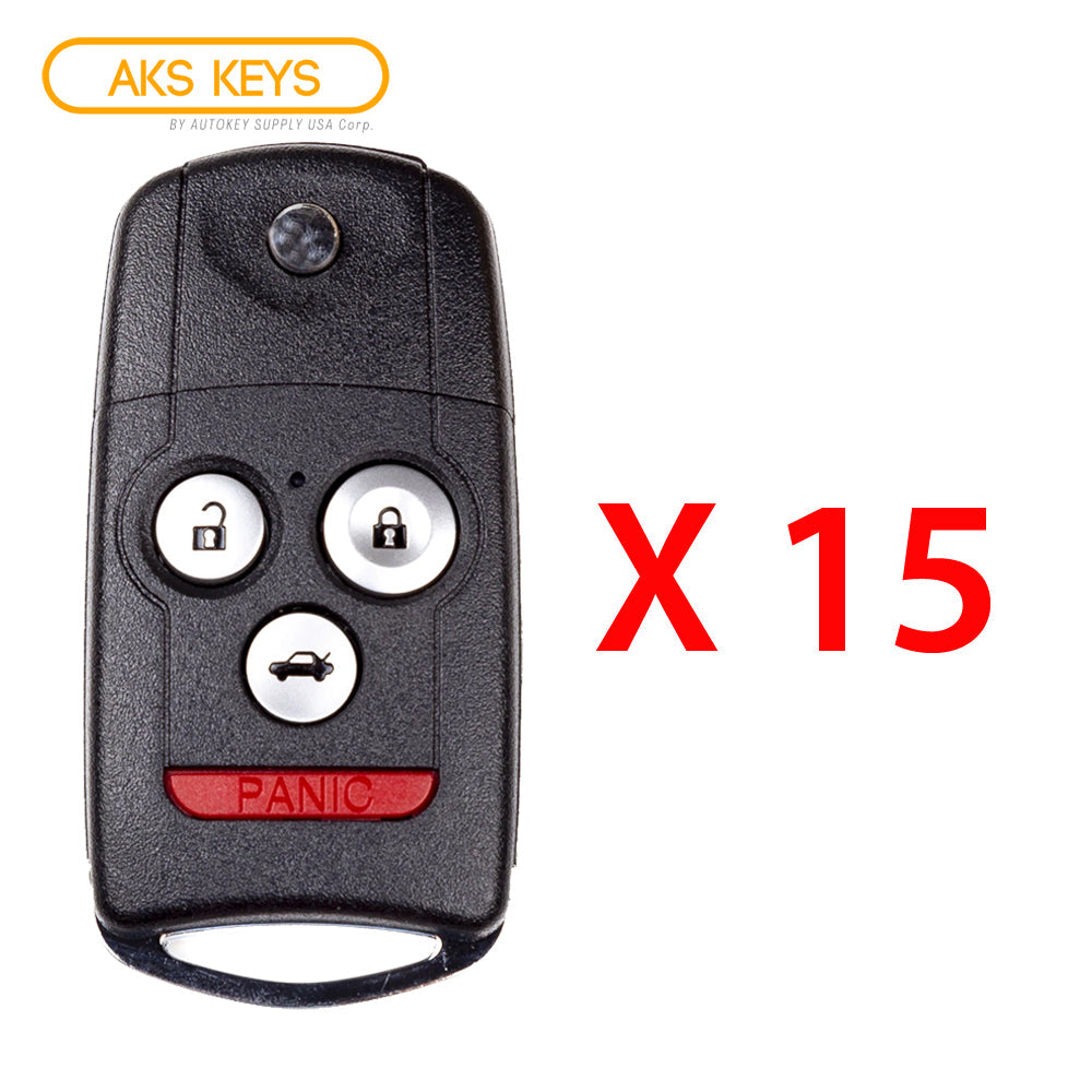 2007 - 2013 Acura MDX Flip Key Fob 4B W/ Hatch FCC# N5F0602A1A - 35111-STX-326 / 35111-STX-329 - Aftermarket  (15 Pack)