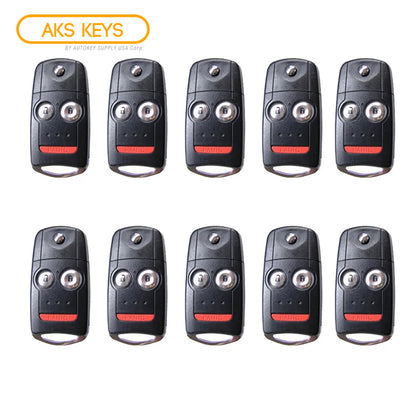 AKS KEYS Aftermarket Remote Flip Key Fob for Acura MDX RDX 2007 2008 2009 2010 2011 2012 2013 3B FCC# N5F0602A1A (10 Pack)
