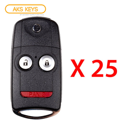 AKS KEYS Aftermarket Remote Flip Key Fob for Acura MDX RDX 2007 2008 2009 2010 2011 2012 2013 3B FCC# N5F0602A1A (25 Pack)