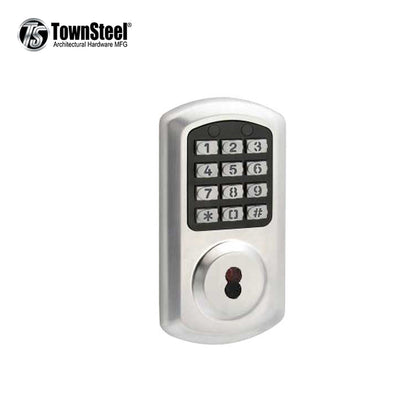 TownSteel - e-Smart-2000 - Electronic Push Button Deadbolt - SFIC - 6 Pin - Satin Chrome - Grade 2
