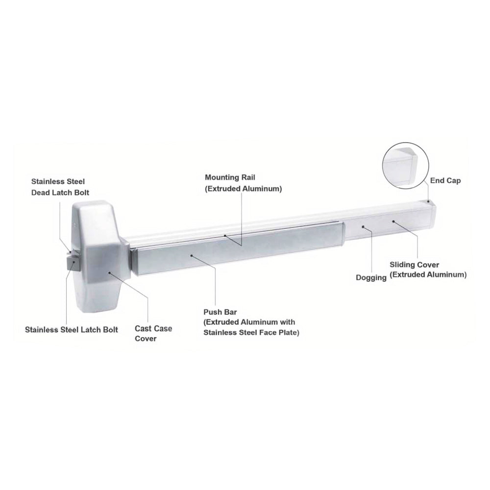 TownSteel - ED9700 - Rim Exit Device Push Bar - 36 - Satin Stainless - Grade 1 - ED9700-36-630